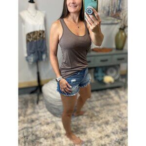 ❤️‍🔥Speckled Low Cut Summer Racerback Ribbed Floaty Tank Top Tunic Cocoa 2915